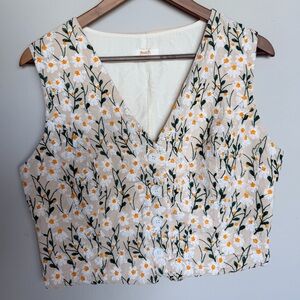 Peach Floral Embroidered V-Neck Crop Top Vest